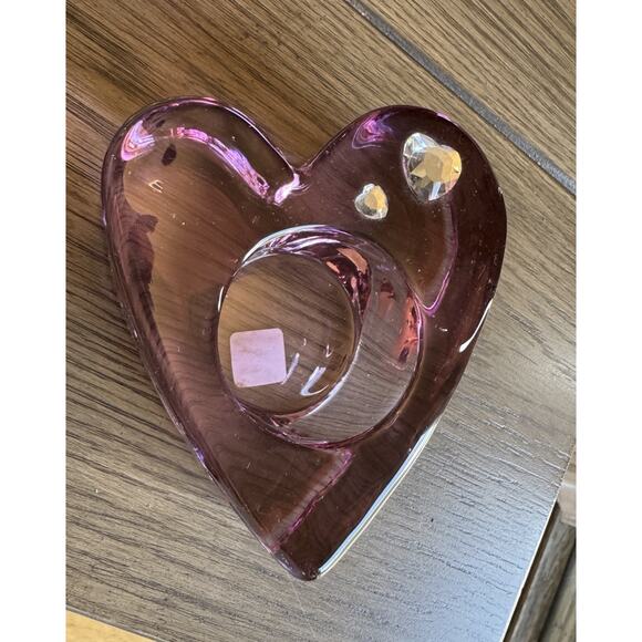 Retired PartyLite Purple Passion Heavy Glass Candle Holders Heart Shape Jeweled - Picture 2 of 10